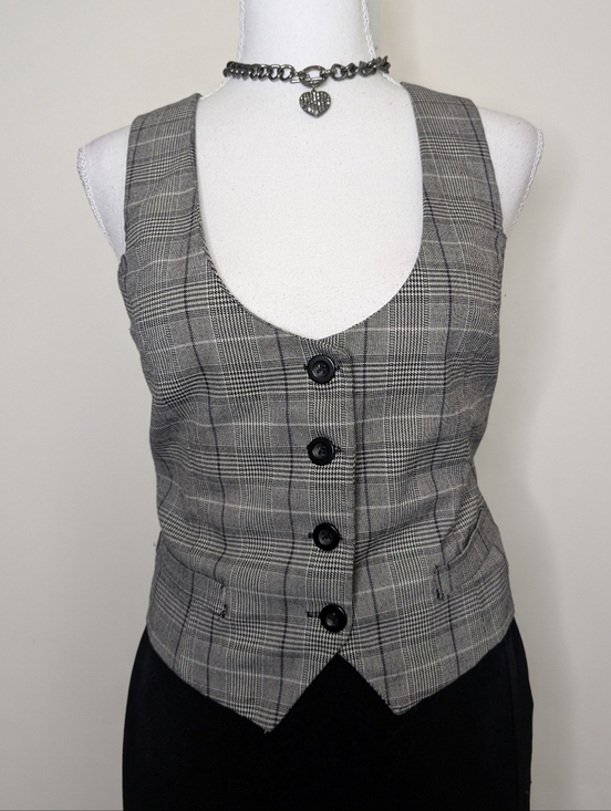 Seductions Jackets & Blazers - Office Siren Gray Plaid Button Front Vest